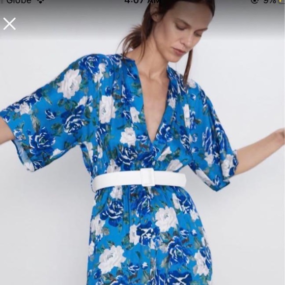 NWT Zara XS Blue Floral Jumpsuit - Picture 1 of 3